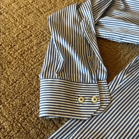 Peter Millar Navy and White Striped Dress Shirt